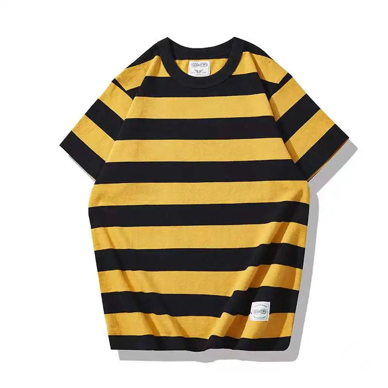 T-Shirt Rayé Bandes Larges 100% Coton  Jaune et Noir