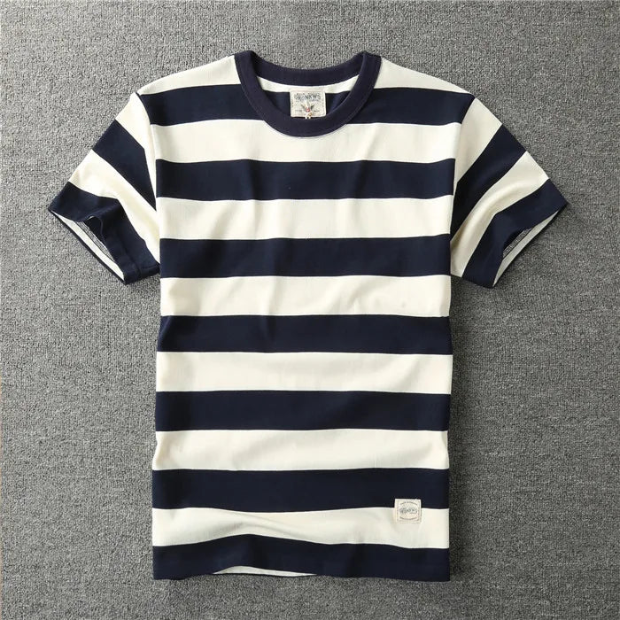 T-Shirt Rayé Bandes Larges Bleues 100% Coton