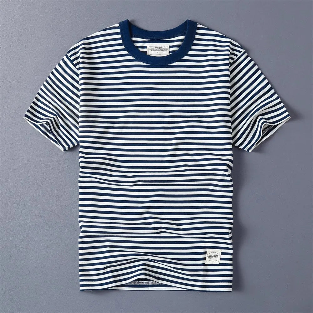 T-shirt Rayé 100% Coton Royal-Blue