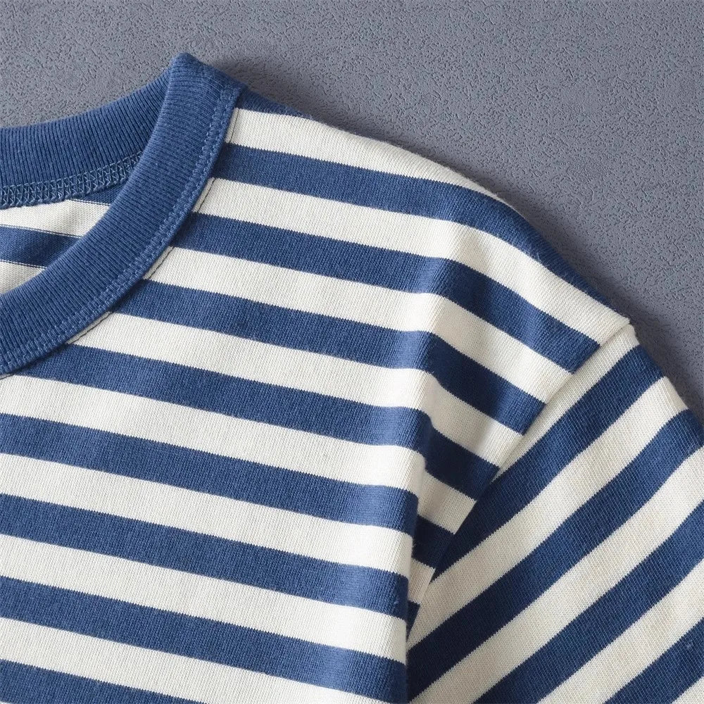 T-shirt Rayé 100% Coton Royal-Blue détails épaule