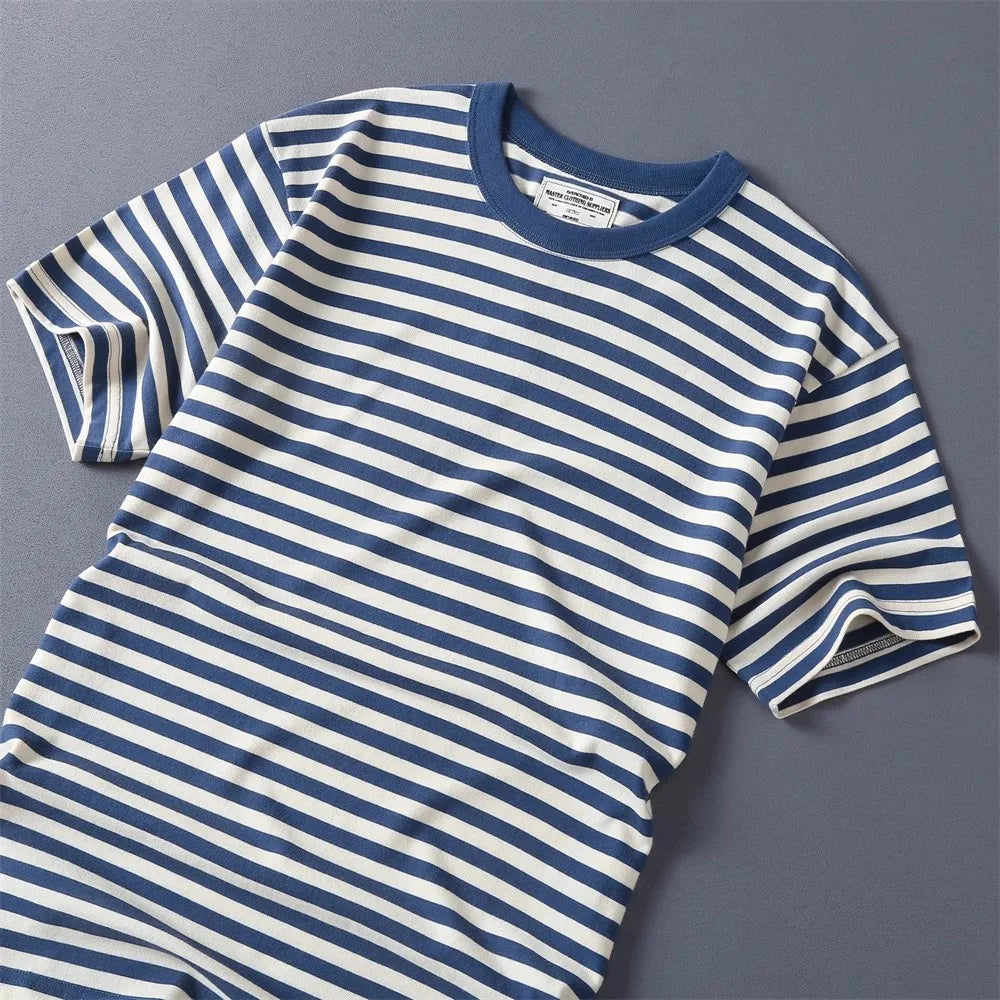 T-shirt Rayé 100% Coton Royal-Blue Homme