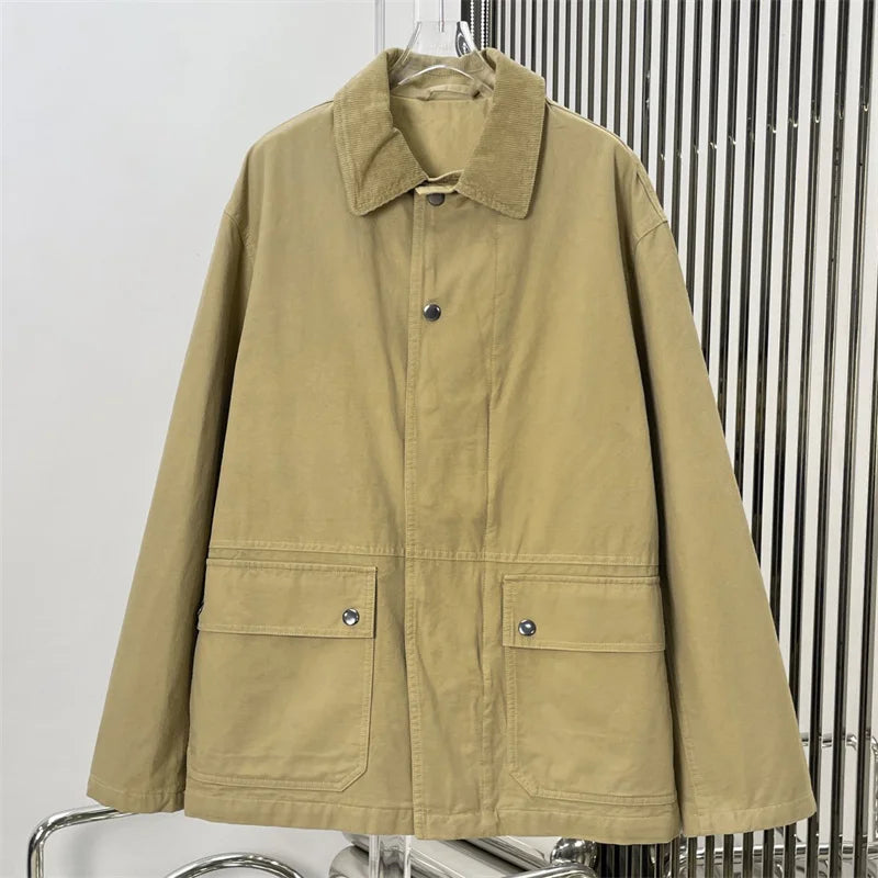 Trench court by OBBE, made of thick cotton canvas with a corduroy collar, windproof design | SuzzaneMarket
