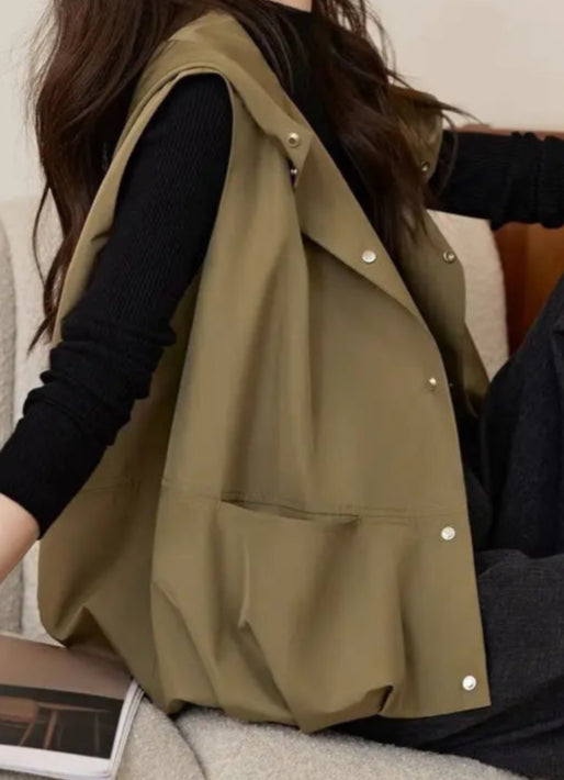 Veste coupe-vent sans manche, à capuche, poches devant, coupe ample oversize | SuzzaneMarket