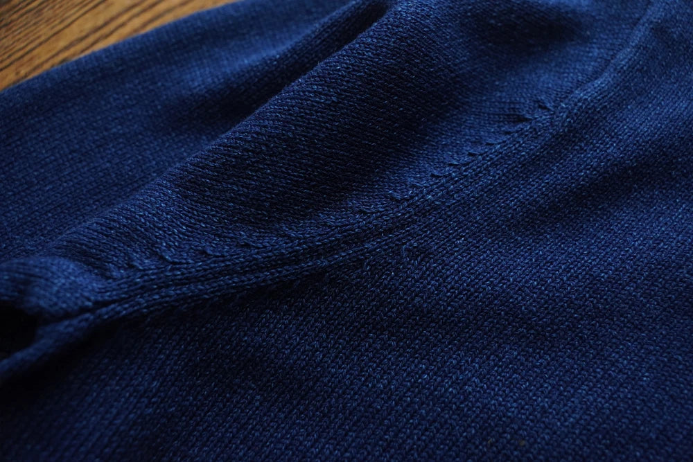 Pull Indigo Coton Haute Qualité Détails Coutures