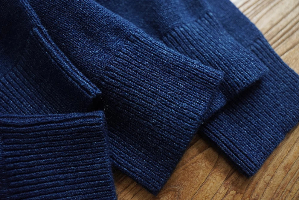 Pull Indigo Coton Haute Qualité Détails Manches