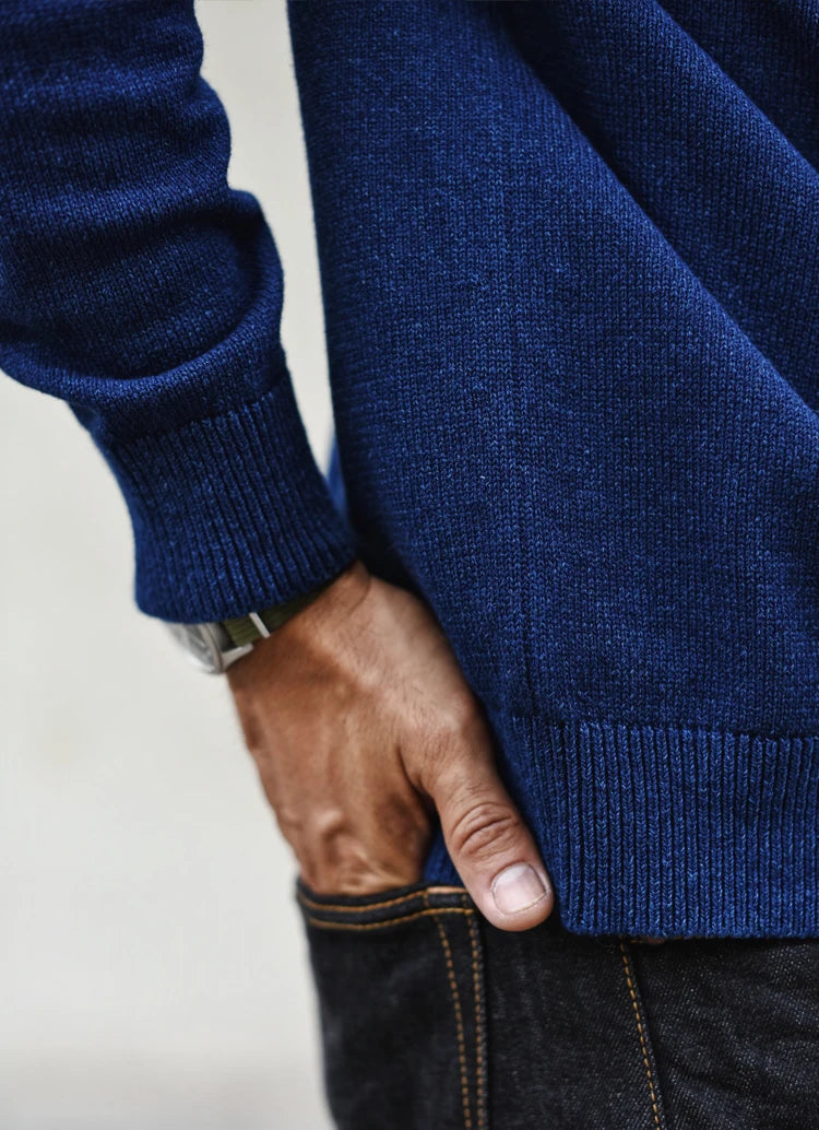 Pull Indigo Coton Haute Qualité zoom manche