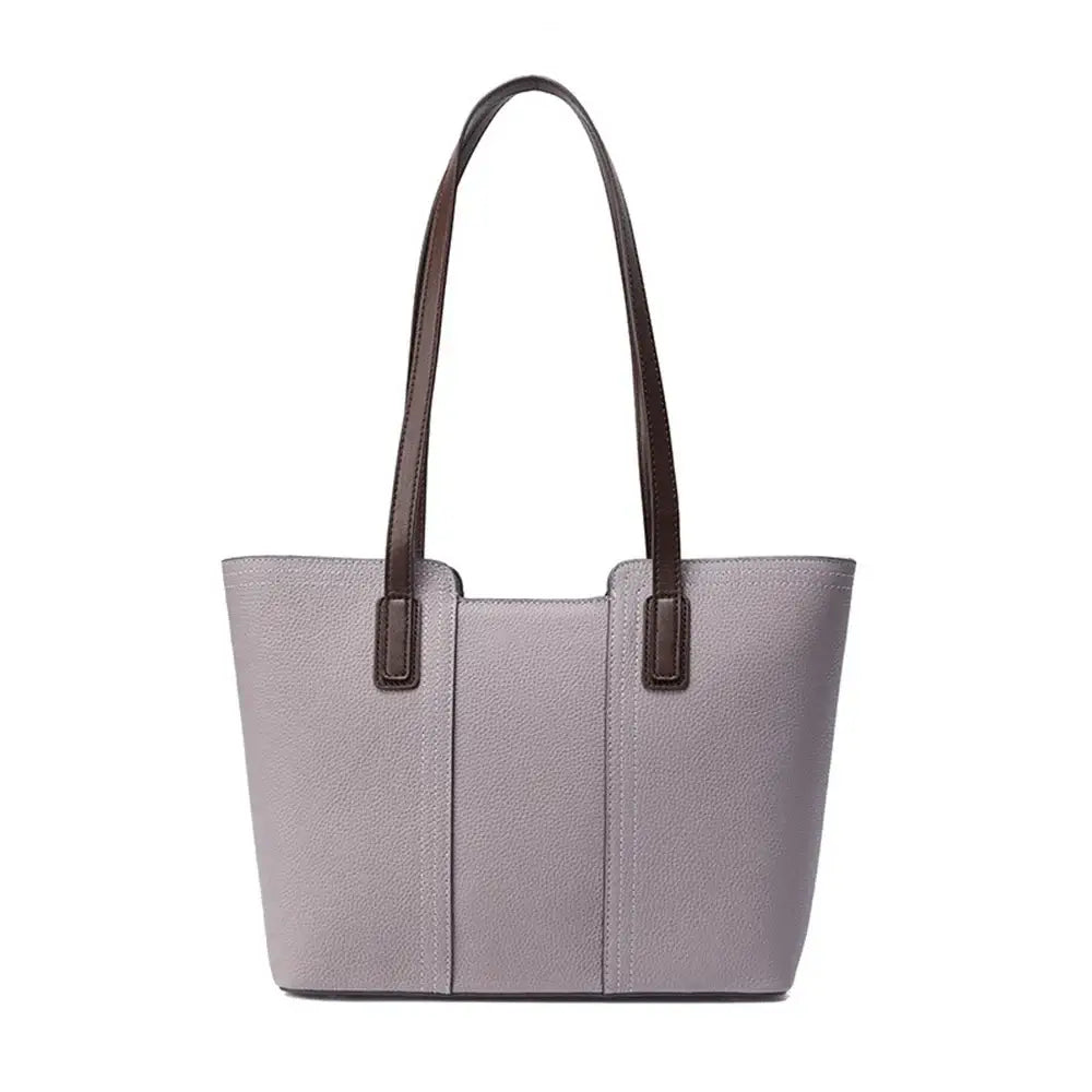 Sac Tote Cuir Grainé - CASSI en violet avec double anse et poches intérieures, fermeture zipper, disponible en 9 couleurs.