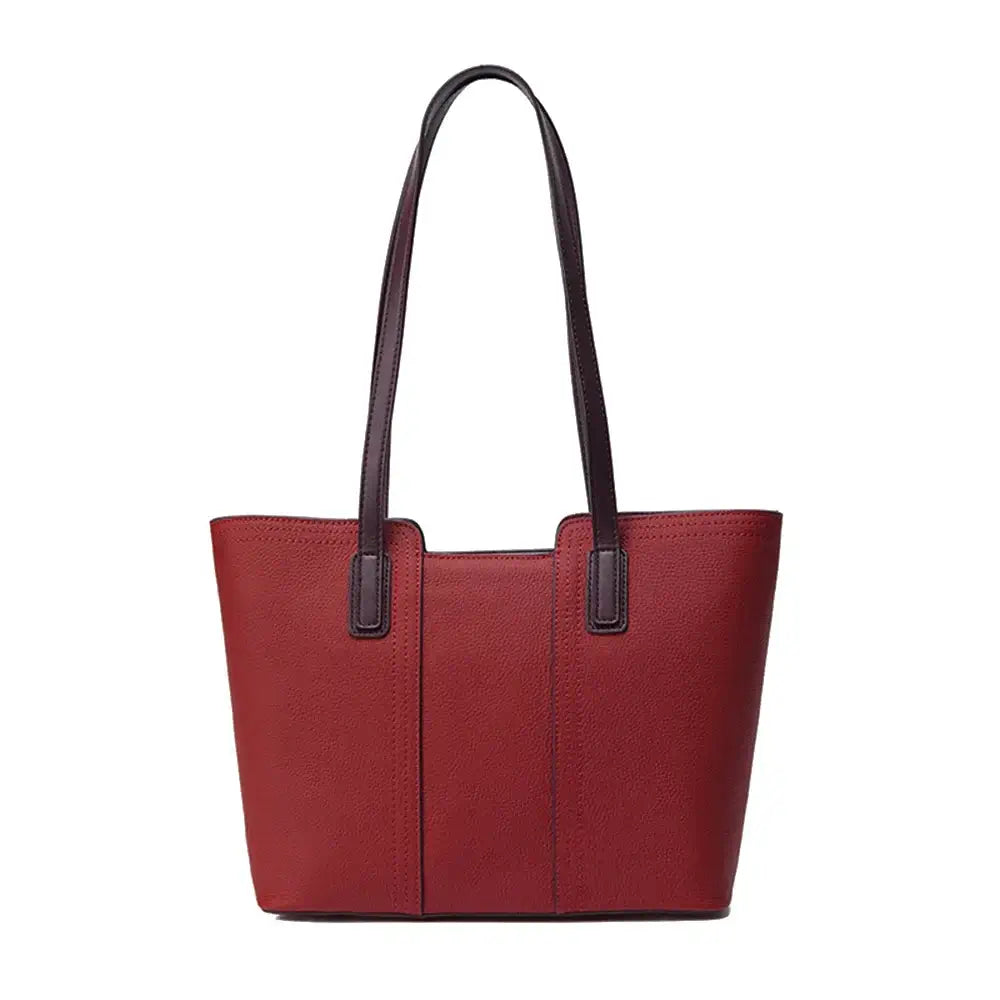 Sac Tote Cuir Grainé CASSI en rouge, grand sac souple avec double anse et poches intérieures, parfait pour tous les jours.