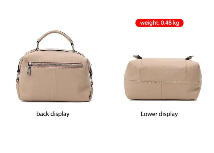 Sac Boston Cuir Grainé DESLE, vue arrière et inférieure, léger à 0.48 kg, design pratique avec poches.