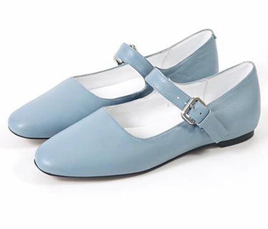 Mary Janes Cuir - POLY, blue leather ballerinas with buckle closure | SuzzaneMarket