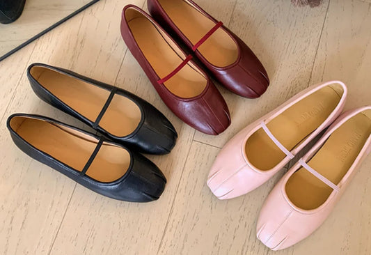Mary Janes Cuir ballerines en cuir, bout amande, 3 couleurs: noir, bordeaux, rose. |SuzzaneMarket