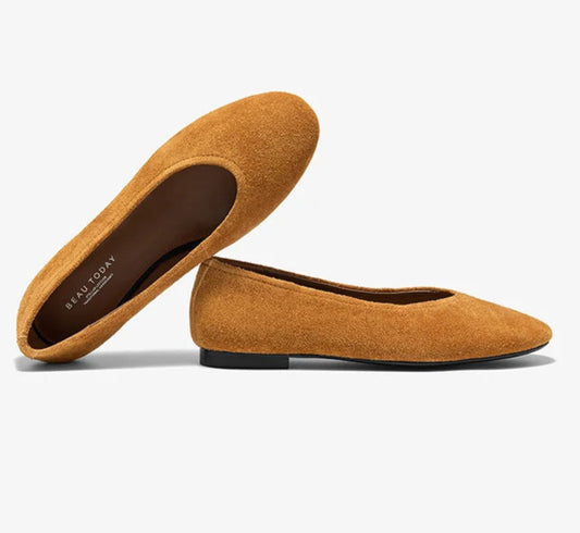 Ballerines en cuir suède couleur caramel, confortables et élégantes | SuzzaneMarket