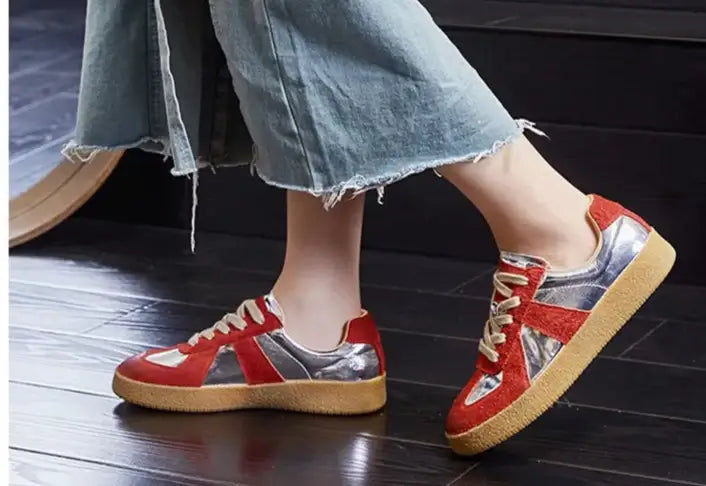 Baskets bi-colore Cuir et Suède AYUN, style décontracté avec semelle épaisse en gomme. | Suzzanemarket