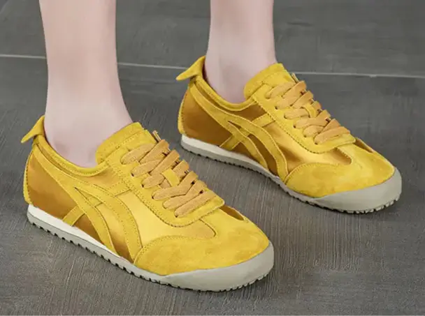 Baskets en cuir et textile, modèle classique à lacets, couleur jaune, légères et respirantes |SuzzaneMarket
