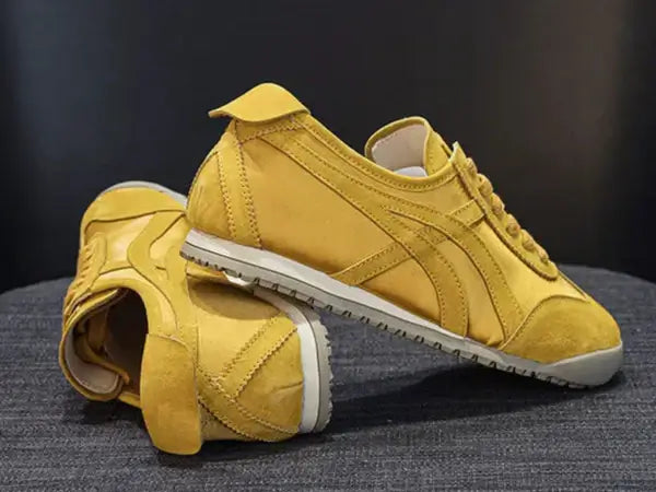 Baskets en cuir suède jaune, légères et respirantes, modèle classique avec lacets | SuzzaneMarket