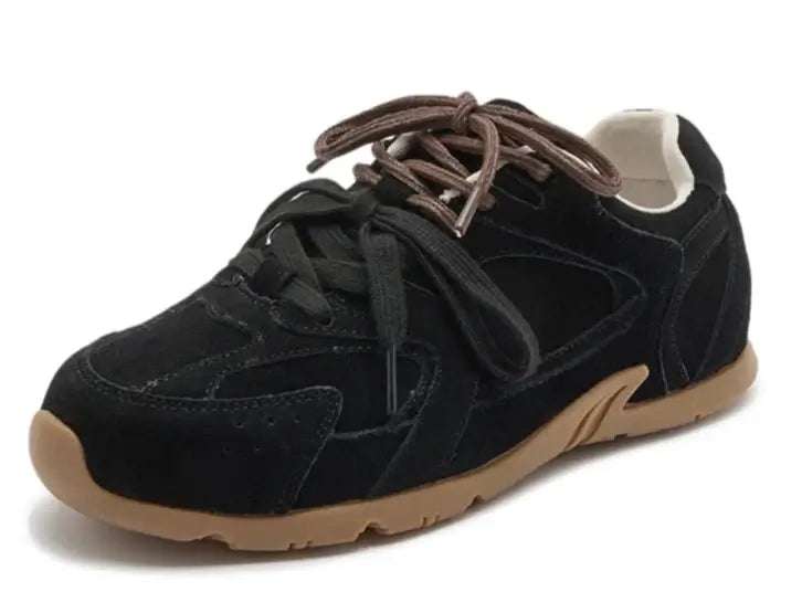 Baskets tous terrains en cuir suède noir avec lacets, confortables et solides pour activités | Suzzanemarket