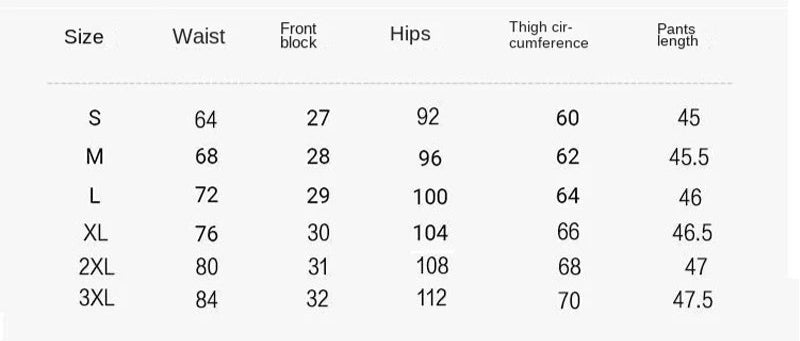 Size chart for Bermuda Revers NAEN showing waist, hips, thigh circumference, and pants length | SuzzaneMarket