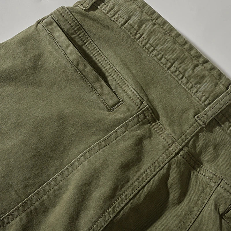 Bermuda Campeur Coton Élasthanne Vert Armée Détails Poche Arrière