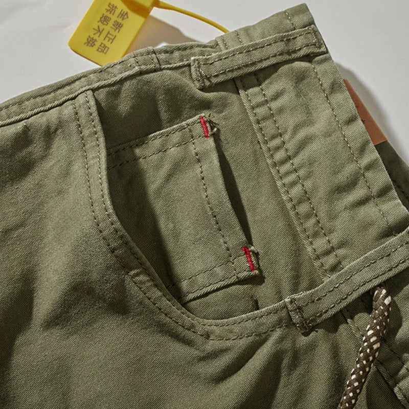 Bermuda Campeur Coton Élasthanne Vert Armée Détails Poche