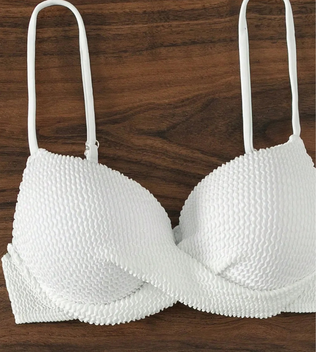 Bikini Tissus Gaufré, soutien-gorge push-up blanc avec armature, bretelles réglables |SuzzaneMarket