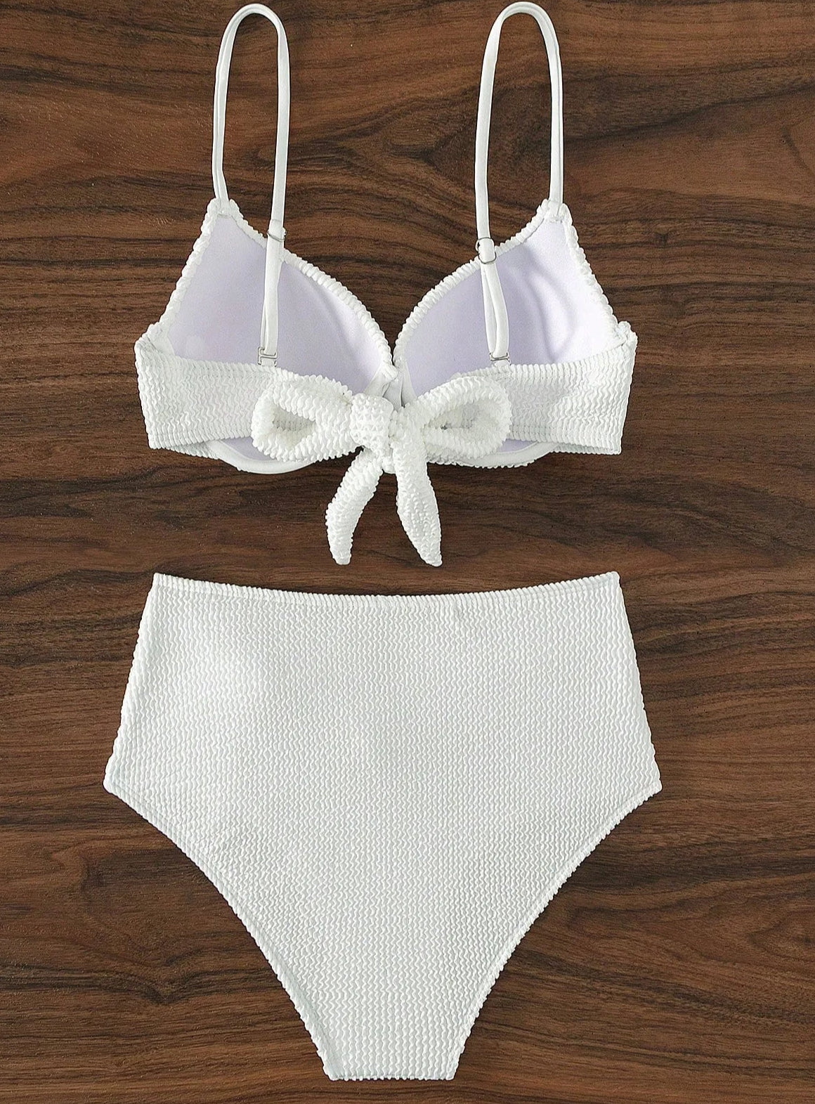 Bikini Tissus Gaufré blanc avec culotte taille haute et soutien-gorge à armature | SuzzaneMarket
