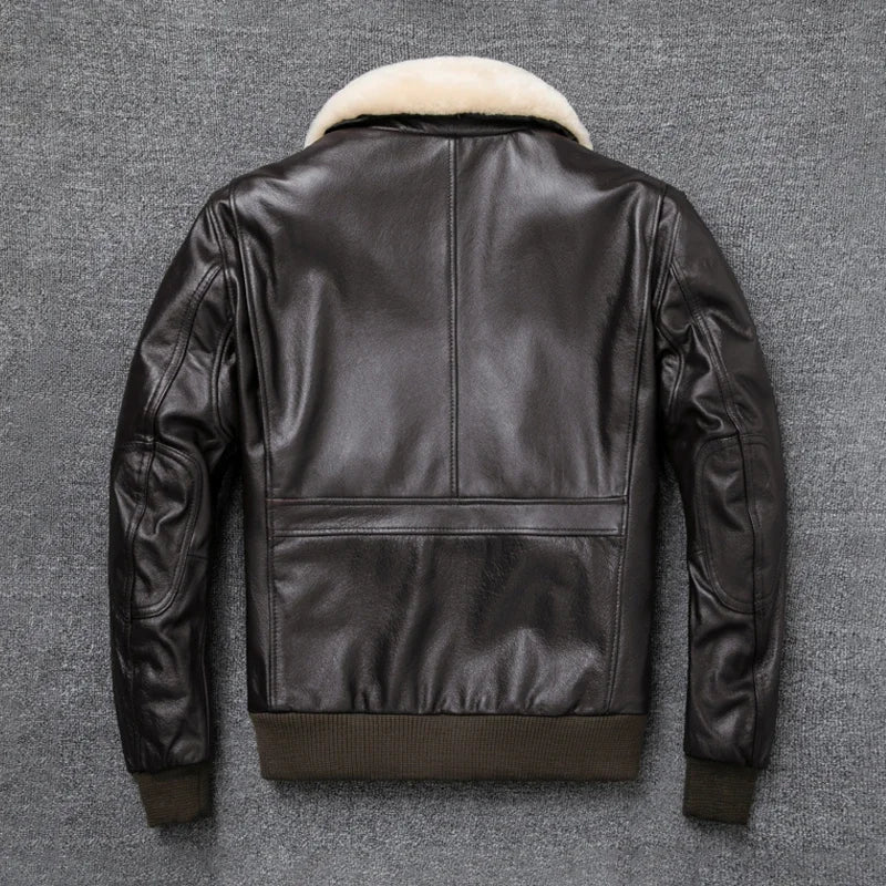 Blouson Air-Force en Cuir de Vache Blanc et marron Dos
