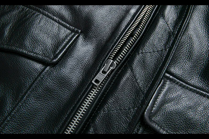 Blouson Air-Force en Cuir de Vache Détails Fermeture