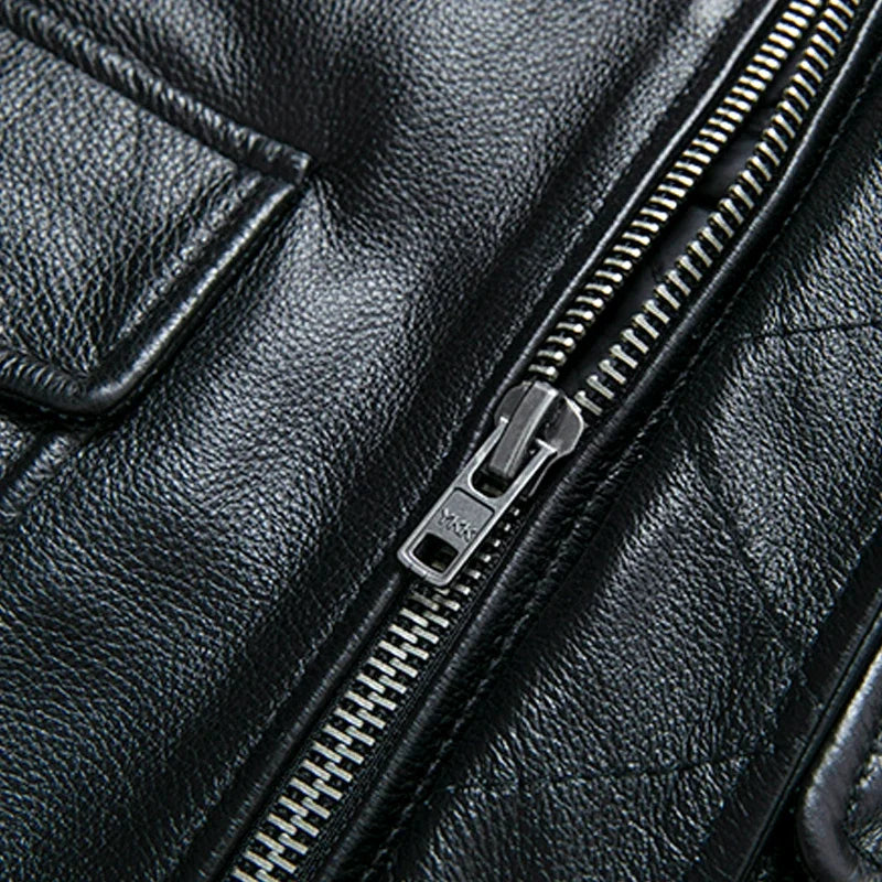 Blouson Air-Force en Cuir de Vache Détails Zip