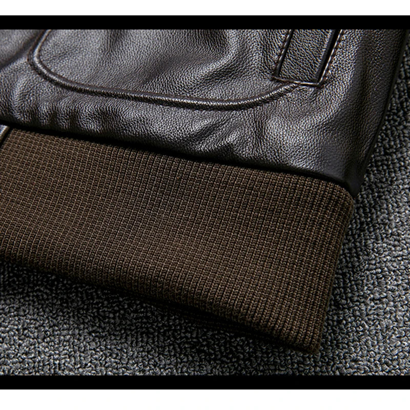 Blouson Air-Force en Cuir de Vache Marron Détails Bas