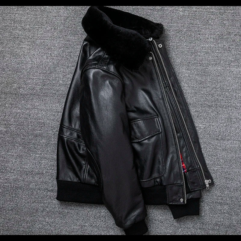 Blouson Air-Force en Cuir de Vache Noir Coté