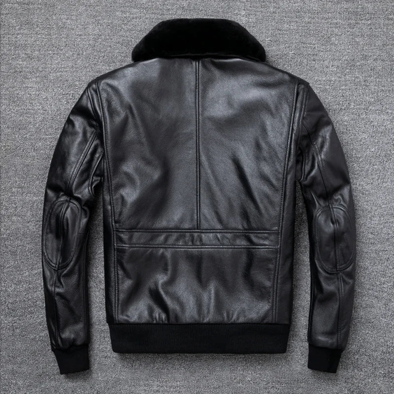 Blouson Air-Force en Cuir de Vache Noir Dos