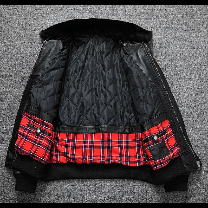 Blouson Air-Force en Cuir de Vache Noir Intérieur