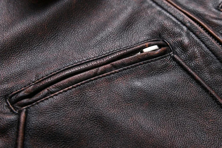 Blouson Colorado en Cuir de Vache Marron Détails Poche zip