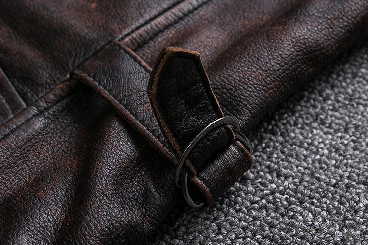 Blouson Colorado en Cuir de Vache Marron Détails sangles