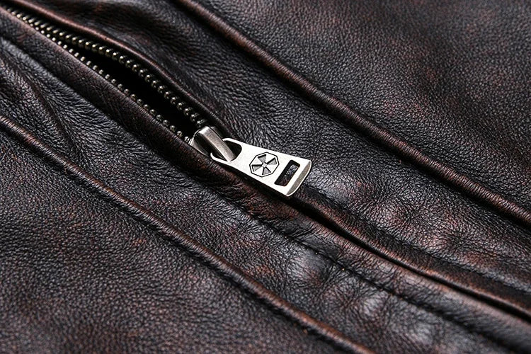 Blouson Colorado en Cuir de Vache Marron Détails zip 