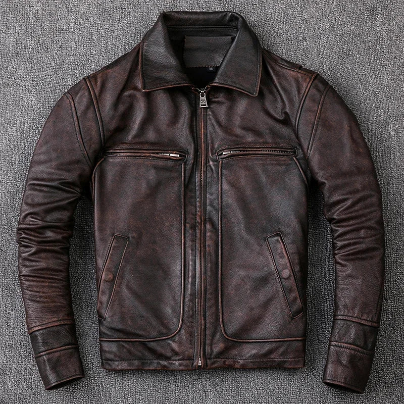Blouson Colorado en Cuir de Vache Marron Fermé