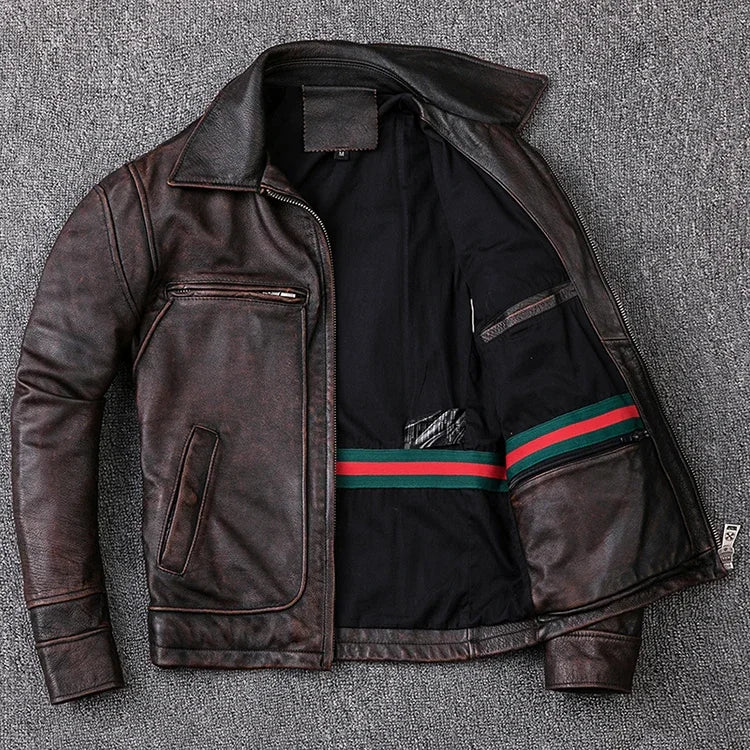 Blouson Colorado en Cuir de Vache Marron Ouvert