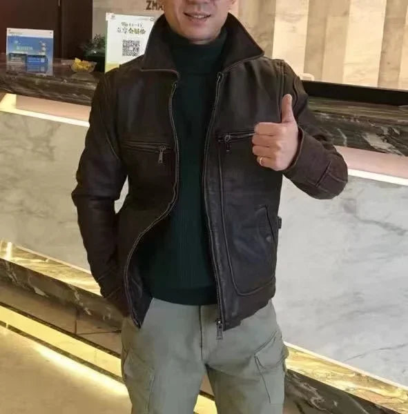 Blouson Colorado en Cuir de Vache Marron Porté