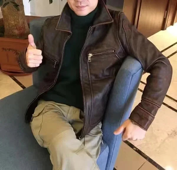 Blouson Colorado en Cuir de Vache Marron Porté 1