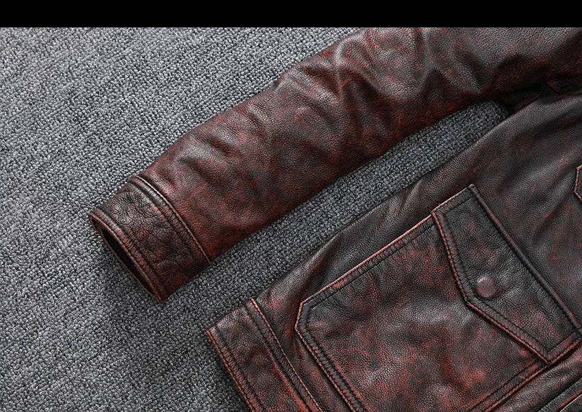 Blouson Sacramento en Cuir de Vache Marron Détails Manche 1