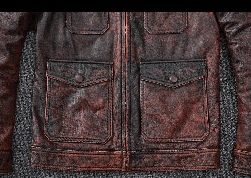 Blouson Sacramento en Cuir de Vache Marron Détails Poches Avant
