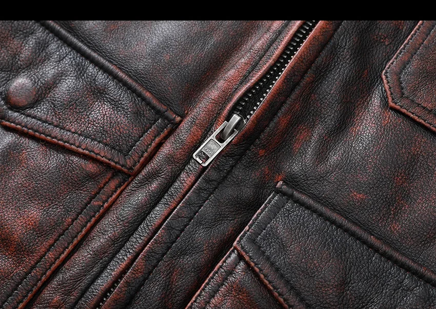 Blouson Sacramento en Cuir de Vache Marron Détails Zip