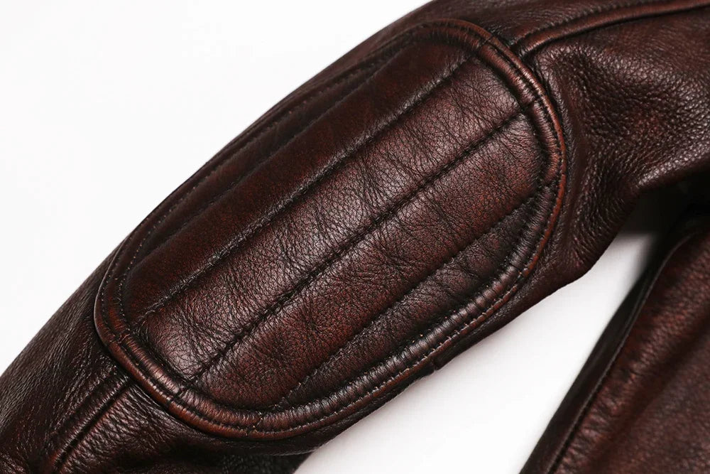 Blouson Springfield Cuir de Vache Marron Détails épaule