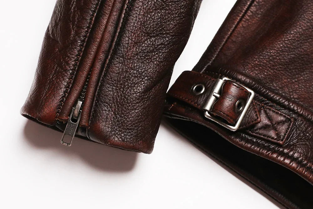Blouson Springfield Cuir de Vache Marron Détails Finitions 