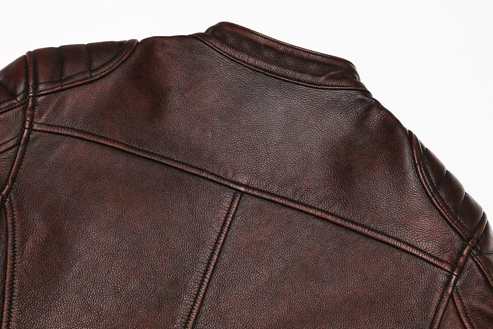Blouson Springfield Cuir de Vache Marron Détails Dos