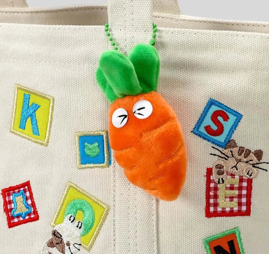 Cabas Kawaii Japonais SAKI detail with plush carrot keychain and colorful patches | SuzzaneMarket