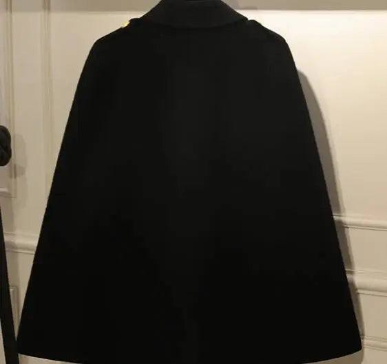 Cape Lainage Double Boutonnage - COPE, black wool blend cape, stylish double-breasted design | SuzzaneMarket