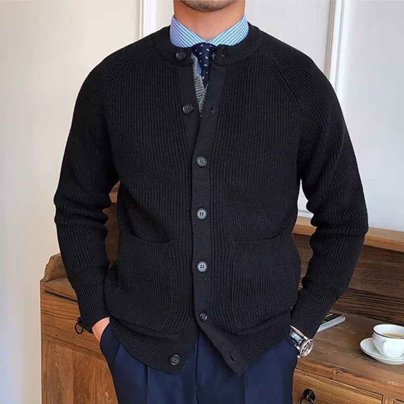 Cardigan Messieurs Noir Boutonné
