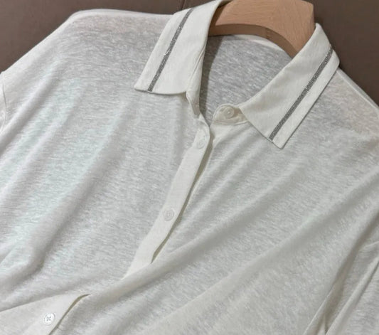 Chemise Jersey légère en lin et rayonne avec liseret sur le col | SuzzaneMarket