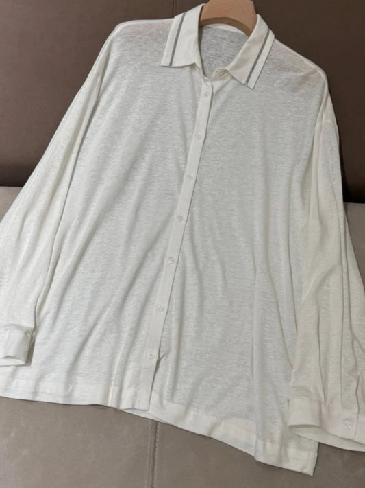 Chemise Jersey Légère en lin et rayonne, coupe ample et large, couleur claire | SuzzaneMarket